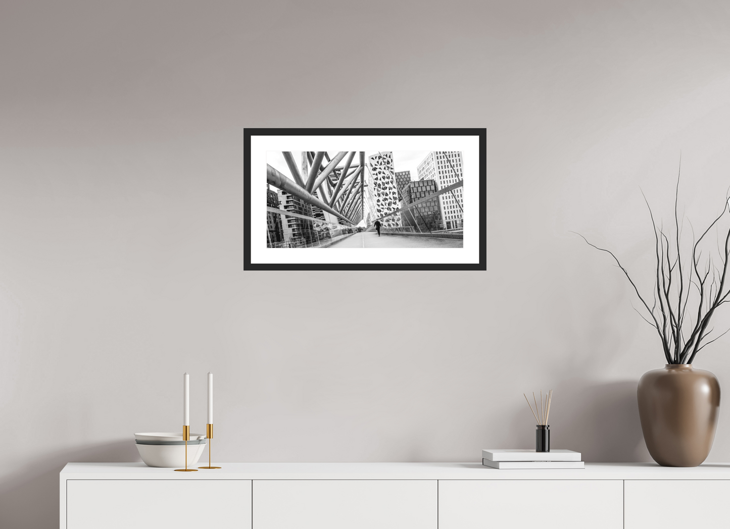 60 x 30 cm, Hahnemühle Photo Rag, Frame 20mm black, Passepartout white, Front glass matt DIALOG - BARCODE I - Oslo