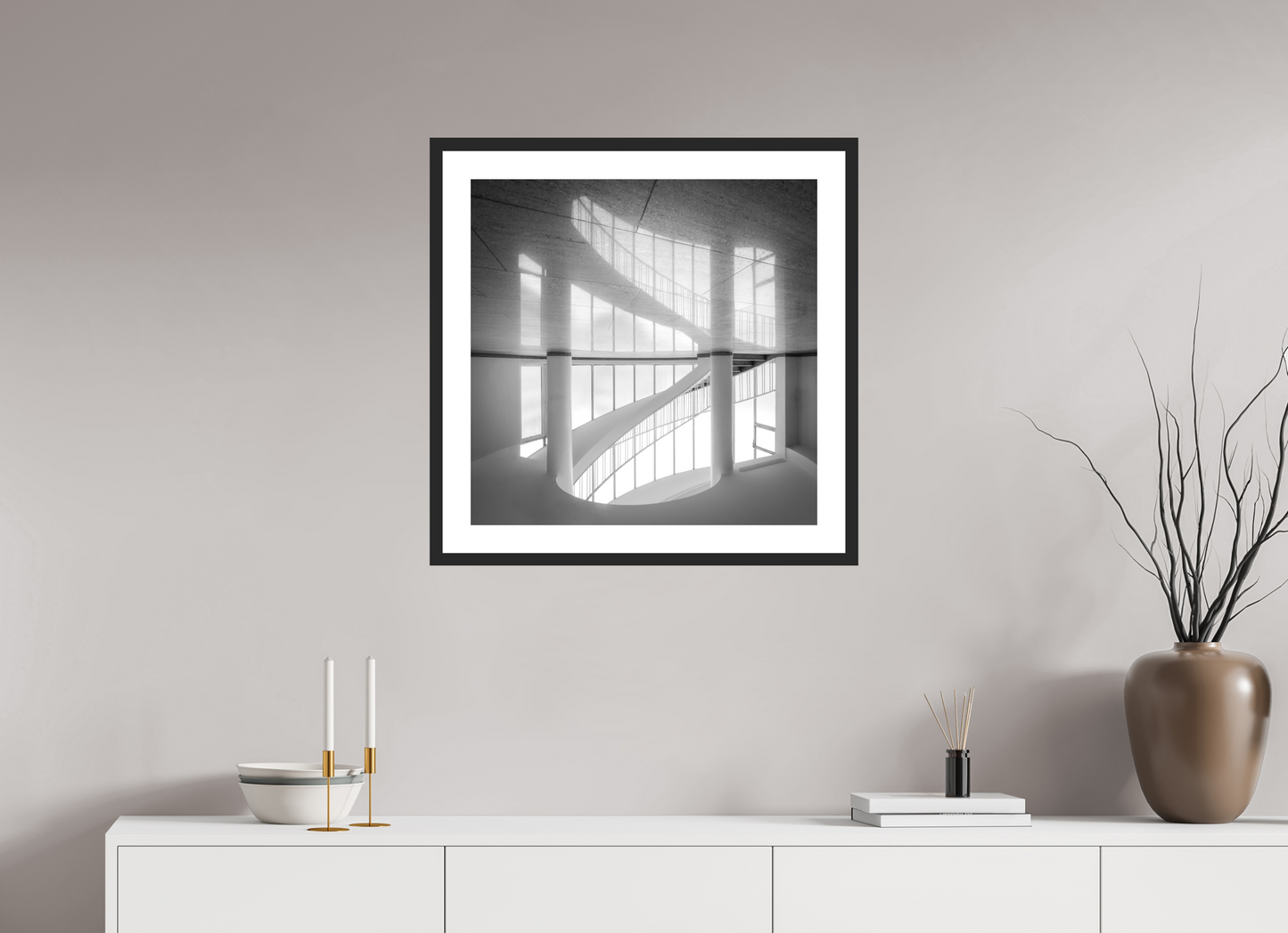 60 x 60 cm, Hahnemühle Photo Rag, Frame 20mm black, Passepartout white, Front glass matt HARMONY - VERTATUR BW II - Frankfurt