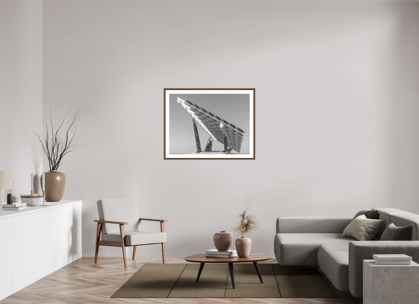 100 x 75 cm, AluDibond, matt, floating frame 15mm walnut DIALOG - ARCHITECTURE AND HUMAN I - Barcelona