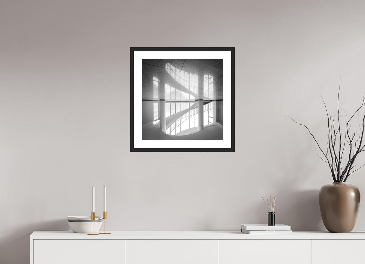 50 x 50 cm, Hahnemühle Photo Rag, Frame 20mm black, Passepartout white, Front glass matt HARMONY - VERTATUR BW II - Frankfurt