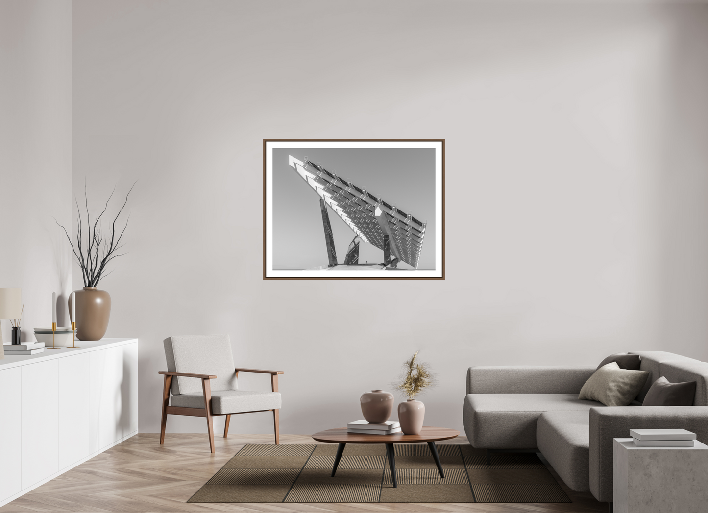 120 x 90 cm, AluDibond, matt, floating frame 15mm walnut DIALOG - ARCHITECTURE AND HUMAN I - Barcelona