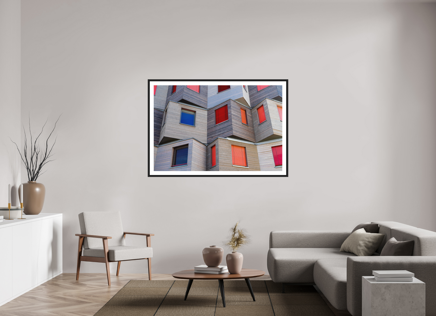 150 x 100 cm, AluDibond, matt, floating frame 15mm black HARMONY - ONE NEIGHBOR IS ALREADY AWAKE - Berlin